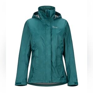 Marmot Women’s Large Precip Eco Rain Jacket Teal Full Zip Hooded Hiking Outdoor